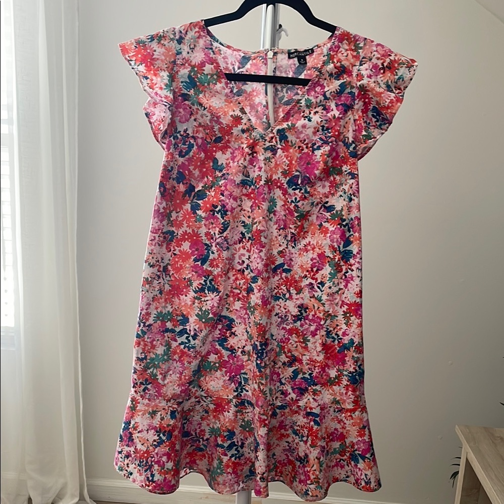 J. Crew Pink and Red Flutter Sleeve Sundress for Weddings